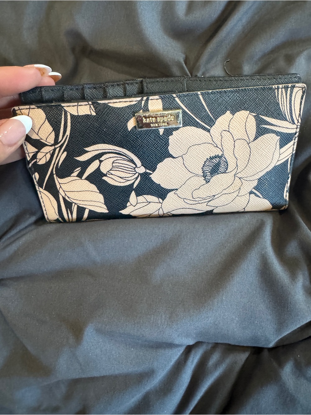 Kate Spade Black & Cream Floral Wallet